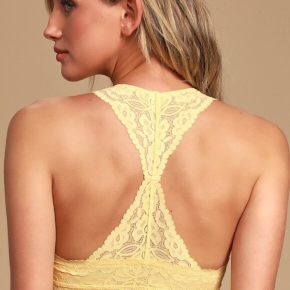 Free People Womens Bralette Galloon Lace Racerback Yellow Small - Picture 2 of 4